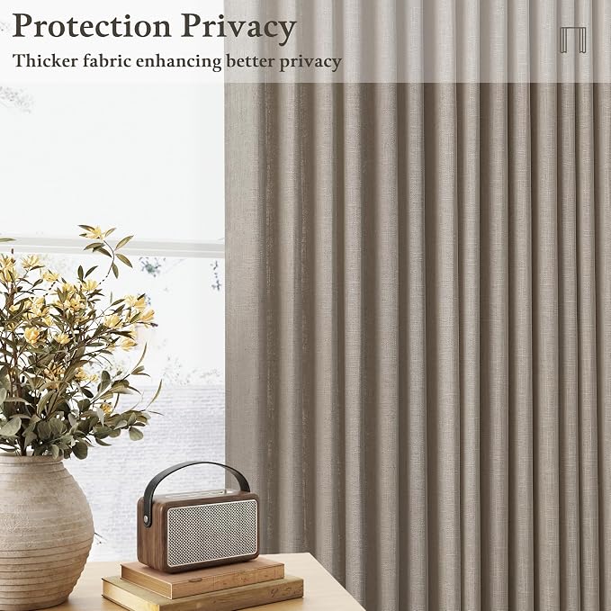 92 Inch Taupe Linen Pinch Pleated Light Filtering Curtains 50x92 2 Panels | - Image 6