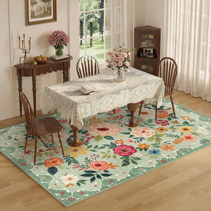 DUKINO 4x6 Area Rug, Floral Washable Rug Non Slip Office Chair Mat, Stain - Image 7
