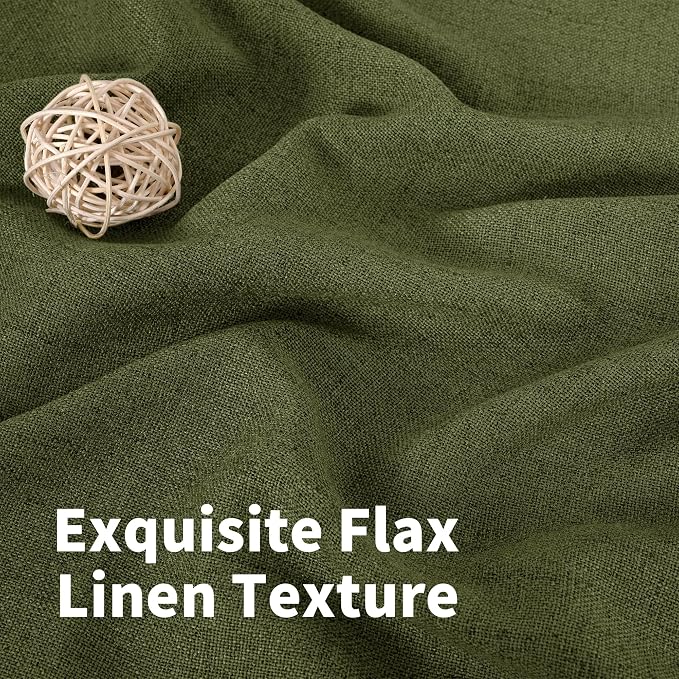 Olive Linen Semi Sheer Curtains 48 Inch Length 2 Panels Light Filtering | Dark - Image 4