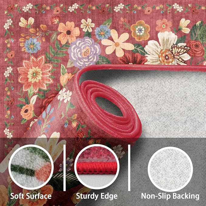 Red Floral Hallway Runner Rug 2x10 - Image 3