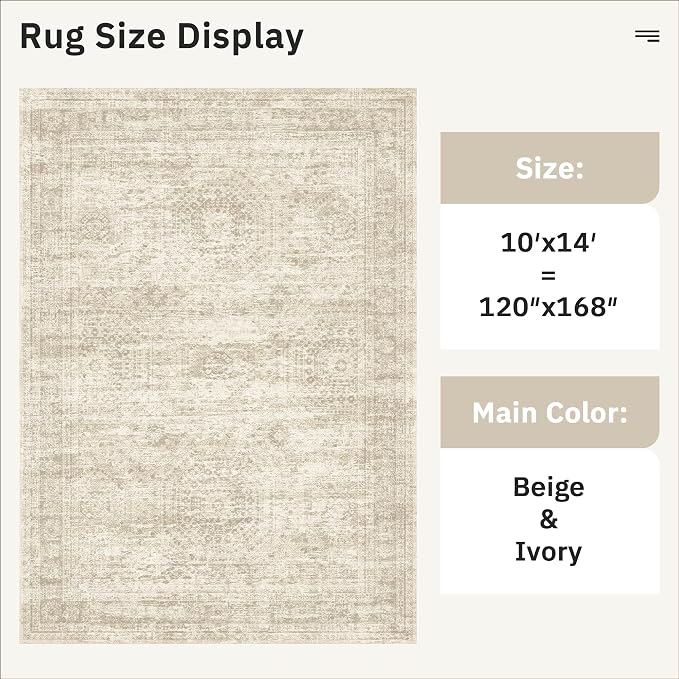 Soalmost 10x14 Area Rugs for Living Room Washable Rug Non-Slip Beige | Large - Image 4