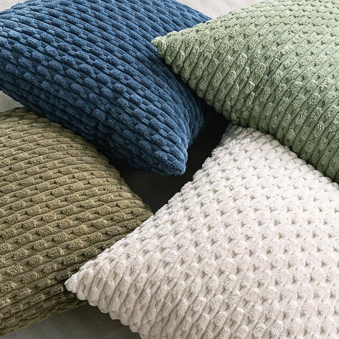 Set of 4 Olive Green Decorative Throw Pillow Covers 12x20 Inch Corduroy Pillow - Image 4