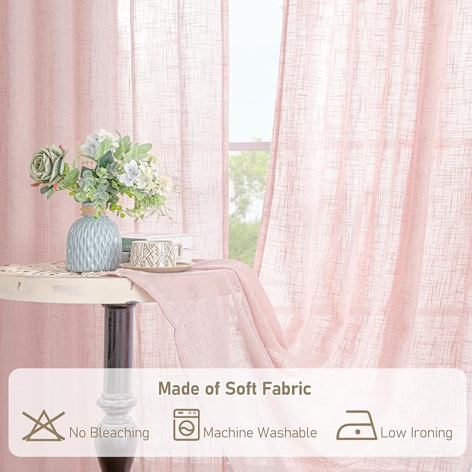 72 inch Pink Semi Sheer Linen Curtains - Image 8