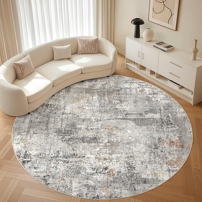 LOONGRUG Round Rug 10x10 Washable Circle Large Neutral Modern Abstract Rug | - Image 8