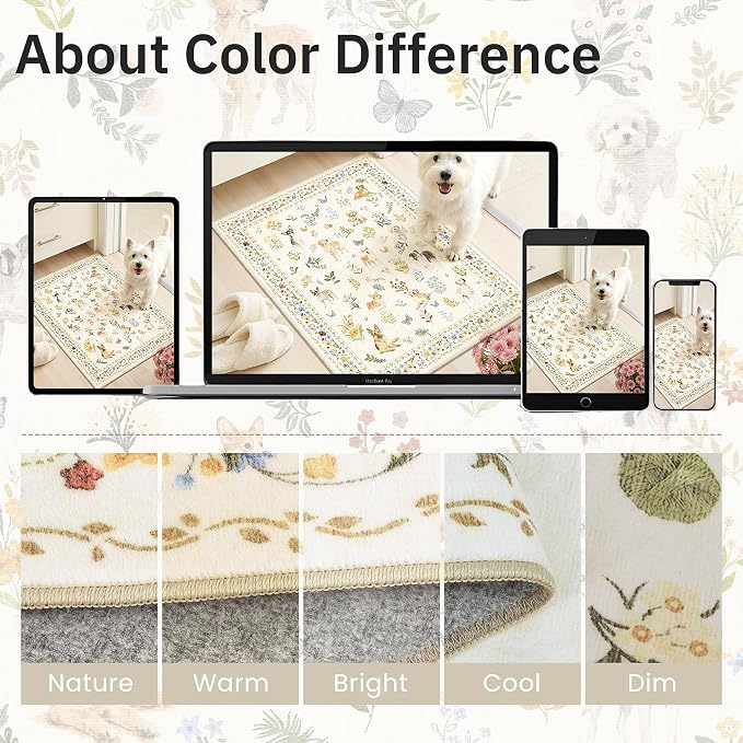 Soalmost Dog 9x12 Area Rugs for Living Room, Washable Animal Soft Rug Beige | - Image 8