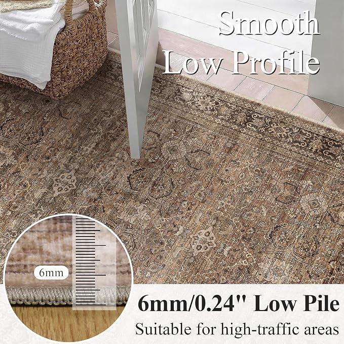 Schweek 6x9 Brown Washable Area Rugs Non Slip Vintage Rug - Image 4