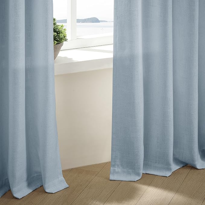 Dusty Blue Pinch Pleated Linen Curtains 84 Inches Long 2 Panels | Pinch Pleat - Image 8