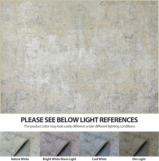 5x8 Area Rugs for Living Room Washable Bedroom Dining Room Beige Grey | Modern - Image 7