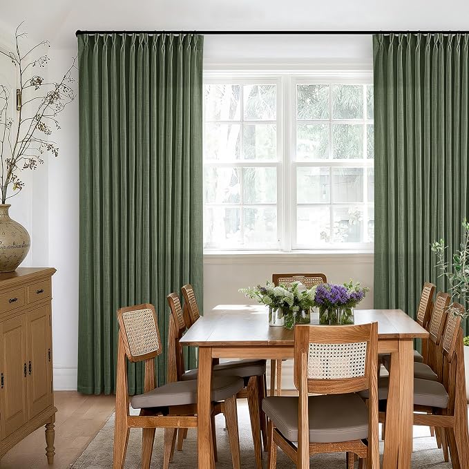 Extra Long Thick Linen Pinch Pleat Loden 120 Inch Long Curtains 2 Panels | - Image 6