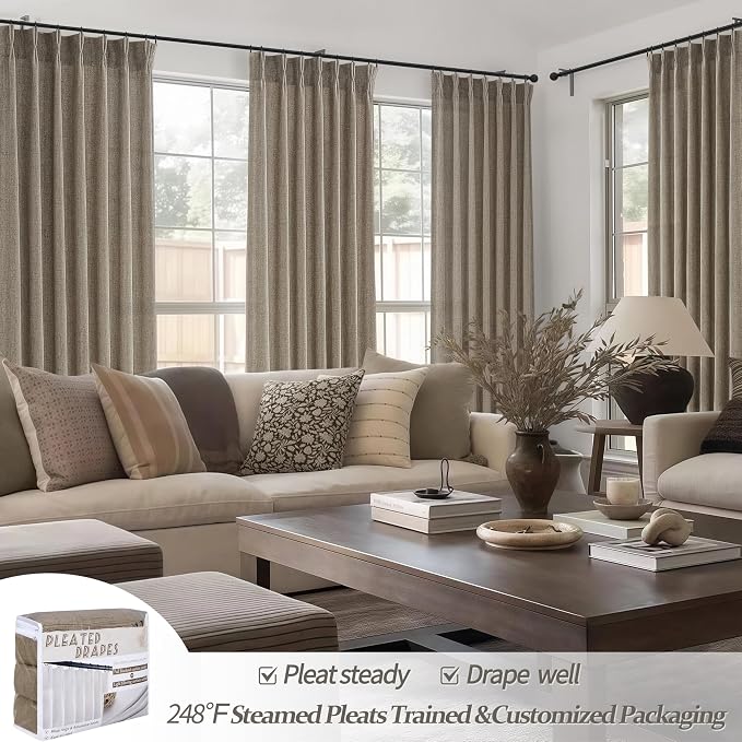 Extra Wide 70 Inch Linen Blend Semi Sheer Curtains 96 Inches Long - Image 4