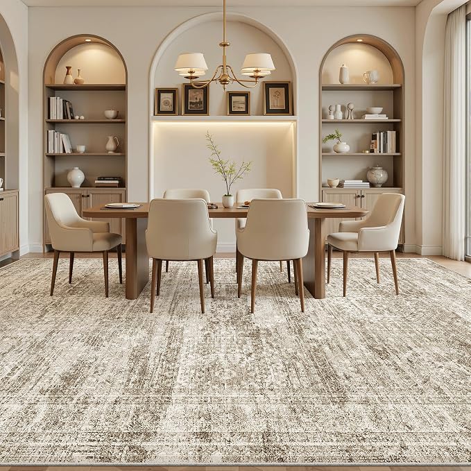 Soalmost 12x15 Washable Area Rugs Soft Living Room Rug Abstract Brown | Large - Image 4
