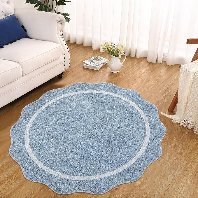 GarveeHome Scalloped Round Area Rugs, Washable Small Round Rug 3ft Non-Slip | - Image 2