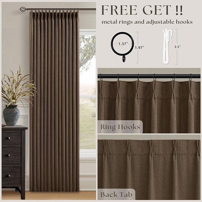 Dutch Cocoa Blackout Pinch Pleat Linen Curtains 84 Inches Long 2 Panels | Dual - Image 5
