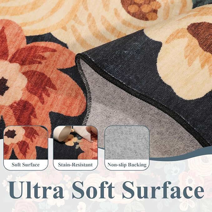 DUKINO 2x14 Hallway Runner Rug, Floral Washable Kitchen Rug, Low Pile, Soft - Image 6