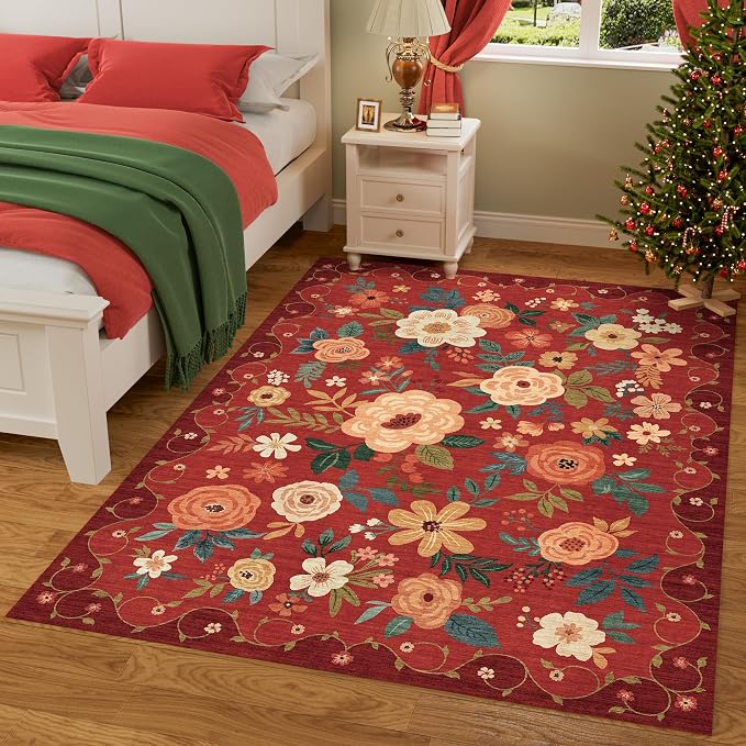 DUKINO 8x10 Area Rugs, Floral Washable Living Room Rug Non Slip, Stain Resistant - Image 6