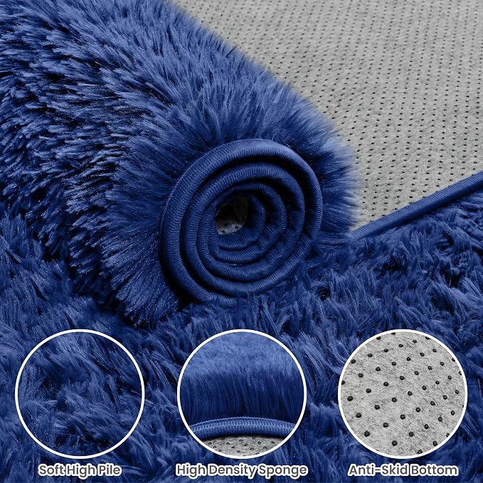 6x9 Fluffy Shag Area Rugs for Living Room Bedroom: Soft Plush Carpet Blue | - Image 8