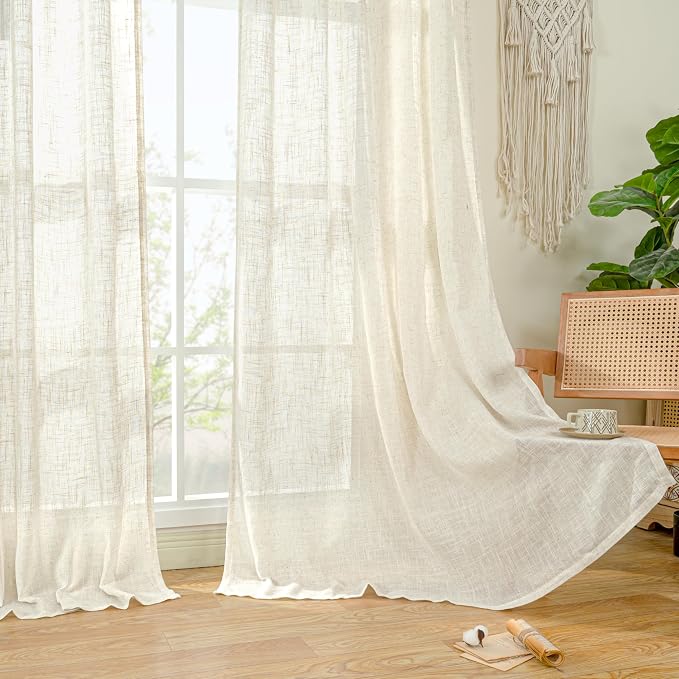Natural Linen Blended Curtains for Living Room 120 Inch Semi Sheer | Light - Image 9