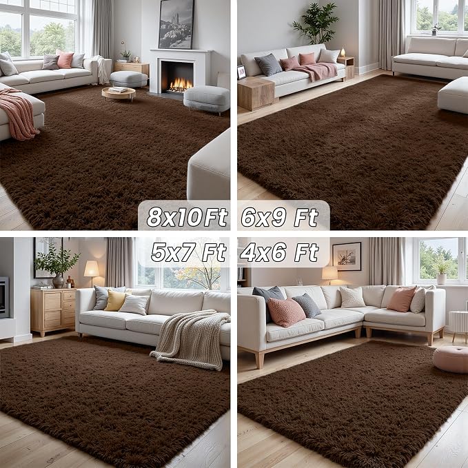 5x8 Fluffy Shag Area Rugs for Living Room Bedroom: Soft Plush Carpet Brown | - Image 7