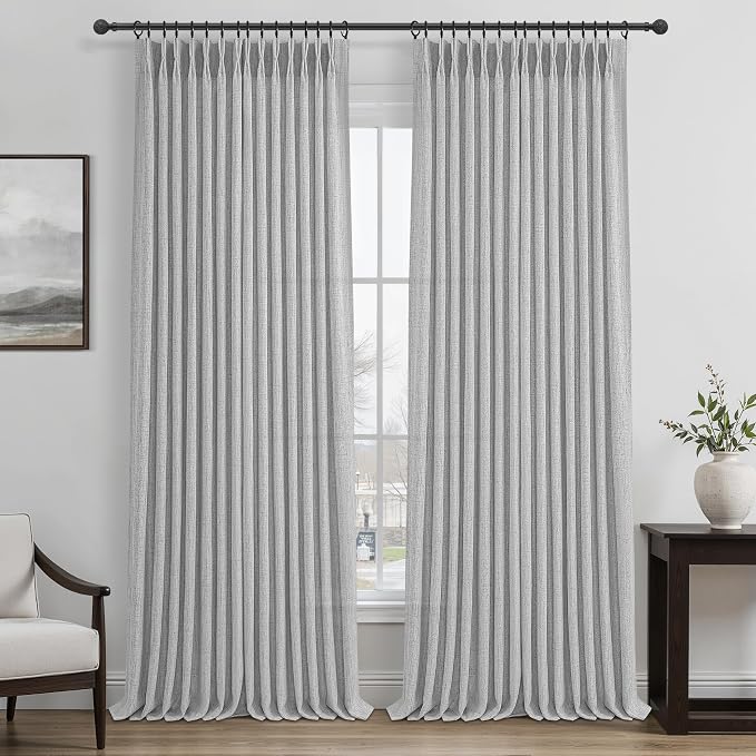 PleatedDrapes Light Grey Pinch Pleat Curtains 105 Inches Extra Long by PleatedDrapes