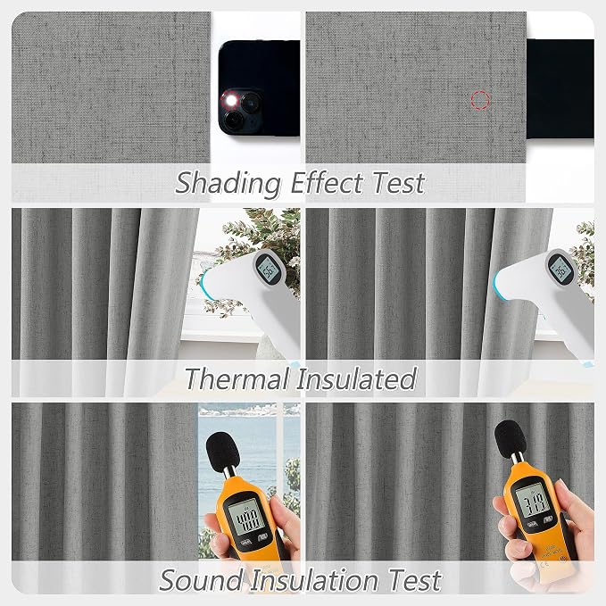 Dark Grey 100% Blackout Linen Curtains 90 Inch Length 2 Panels Set - Image 5