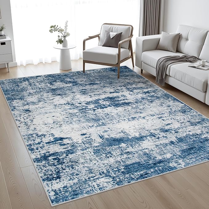 10x14 Area Rug Living Room: Modern Washable Indoor Soft Carpet Blue | - Image 2