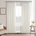 Ivory Pinch Pleated Linen Blend Semi Sheer Curtains 105 Inches Long 50W | Cream by Twodrapes