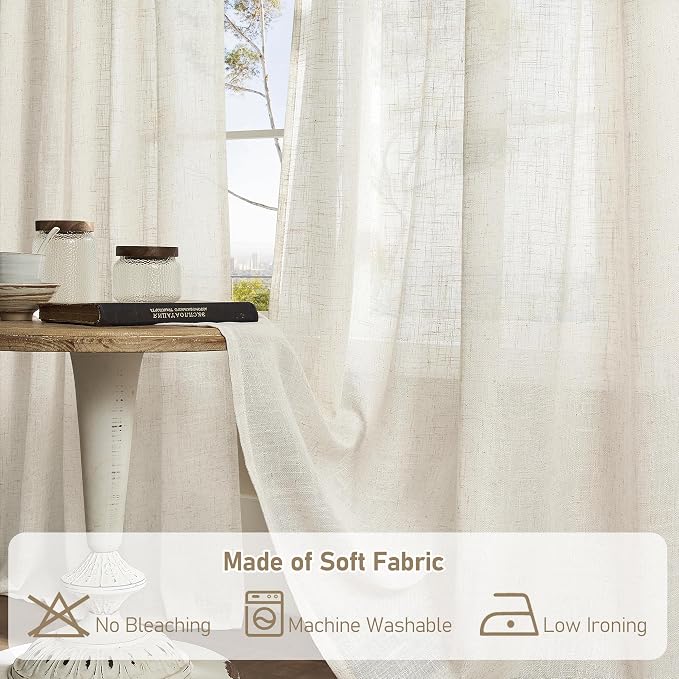Natural Linen Blended Curtains for Living Room 120 Inch Semi Sheer | Light - Image 8