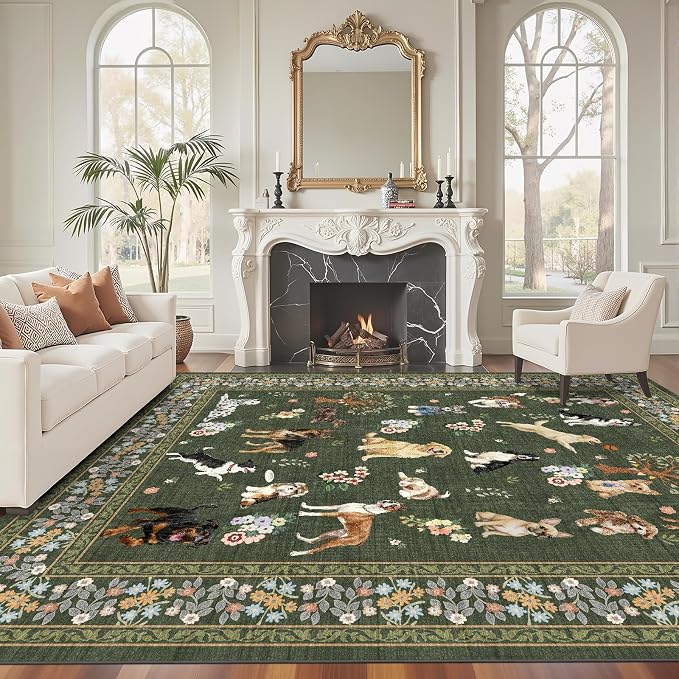 Dark Green Area Rug 6x9 for Living Room Bedroom | Ultra-Thin; Easy Clean; Non - Image 2
