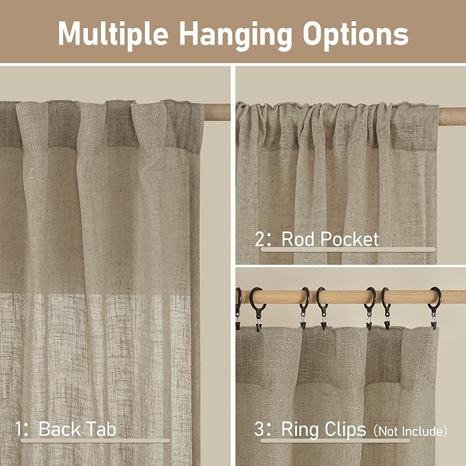 Taupe Linen Curtains 30 Inch Length - Image 3