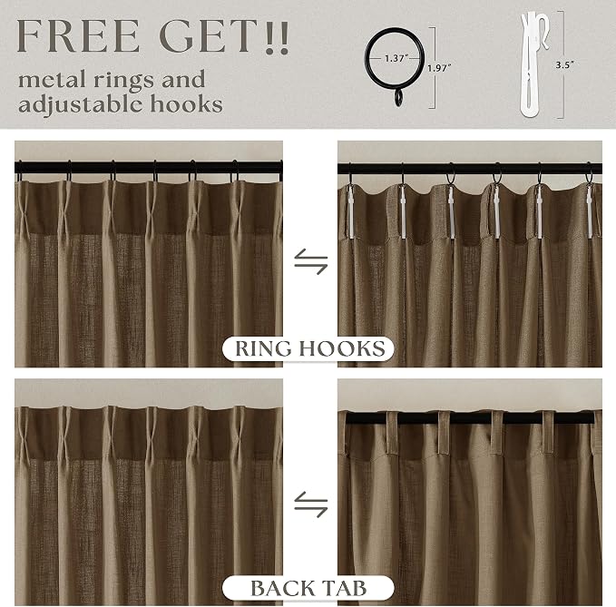 Dutch Cocoa Pinch Pleat Linen Curtains 102 Inches Long 60 Inch Wide 1 Panel | - Image 4
