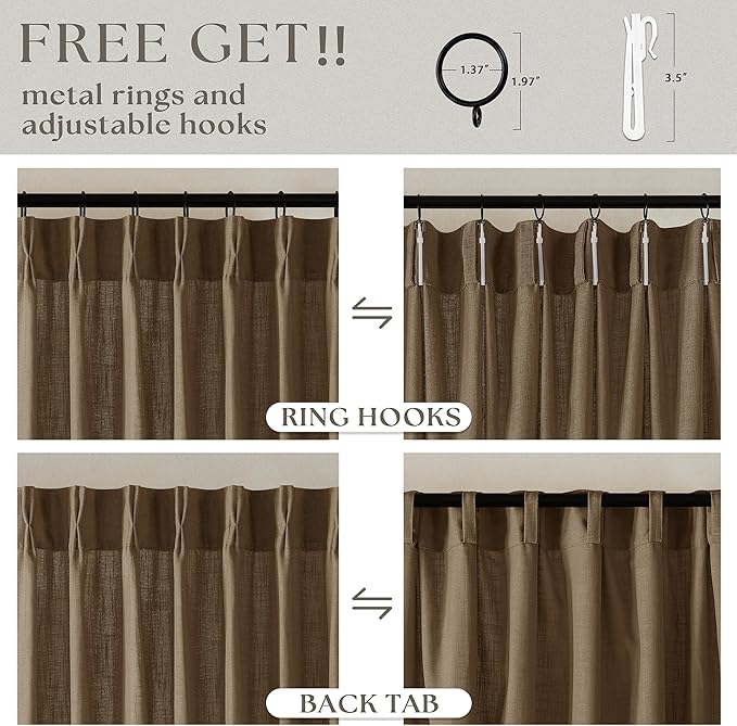 Extra Wide 90 Inch Long Pleated Curtains 70 Inch Wide Dutch Cocoa | Pinch Pleat - Image 4