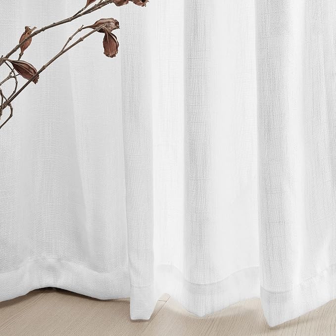 MYSKY HOME White Curtains 84 Inch Length 2 Panels Set, Semi Sheer Cotton Blend - Image 5
