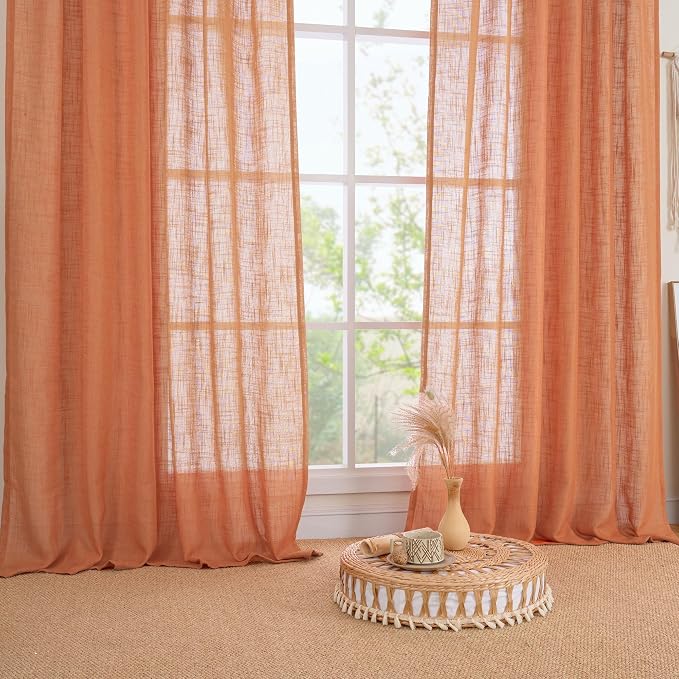 Burnt Orange Linen Curtains for Living Room Bedroom 2 Panels | 84 inch Length - Image 9