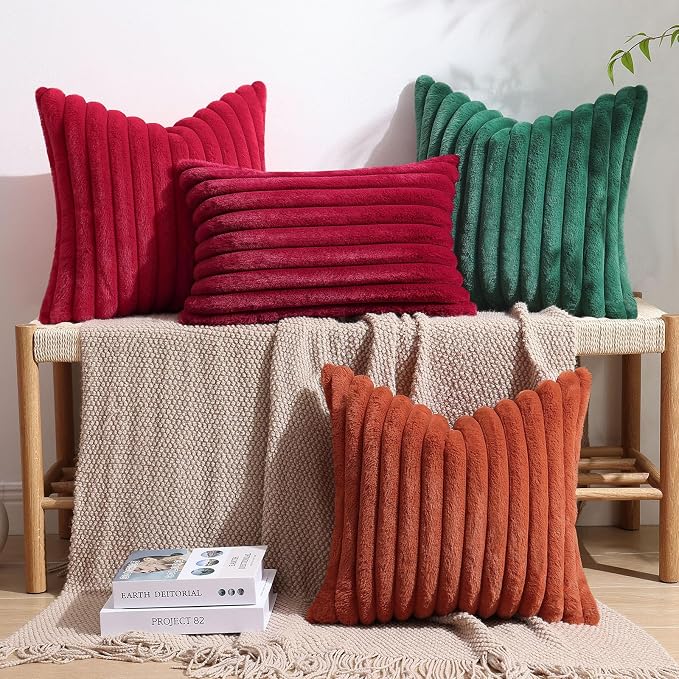 decorUhome Fall Faux Fur Throw Pillow Covers 22x22 Set of 2 Red | Decorative - Image 8