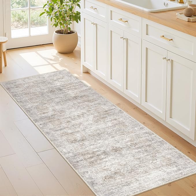 2x5 Rug Runners for Hallways Non Slip, Kitchen Rugs, Taupe | Washable Rugs for by Restydon