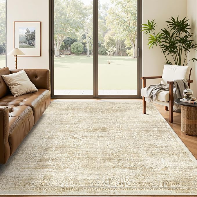 Soalmost 5x7 Area Rugs Beige/Ivory Washable Trendy Faded Style Floral Rugs | by Soalmost