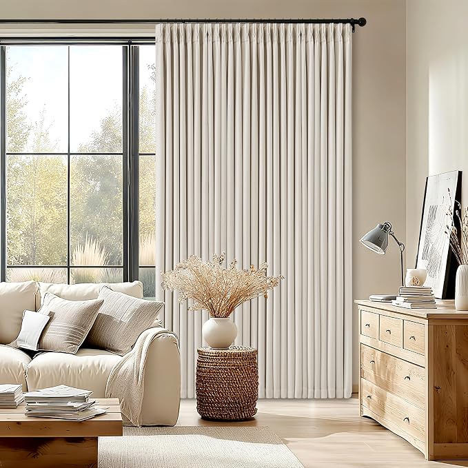 Natural Pinch Pleated Blackout 90 Inch Bedroom Curtain 70 Inch Wide 1 Panel | by Twodrapes
