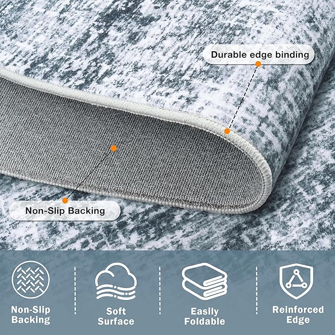 8x10 Area Rug for Living Room Bedroom: Non-Slip Modern Light Slate Blue | - Image 5