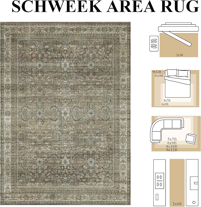 Schweek 8x10 Area Rug Brown Grey Washable Neutral Rugsfor Living Room | Non - Image 2