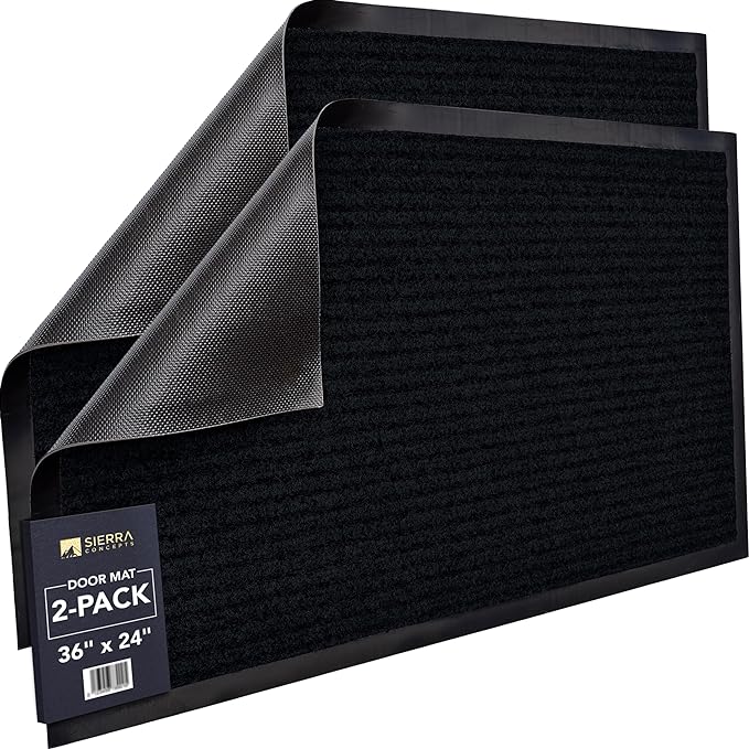 Front Door Mat, Indoor Outdoor Welcome Entryway Muddy Entrance, 36x24 Black | by SierraConcepts