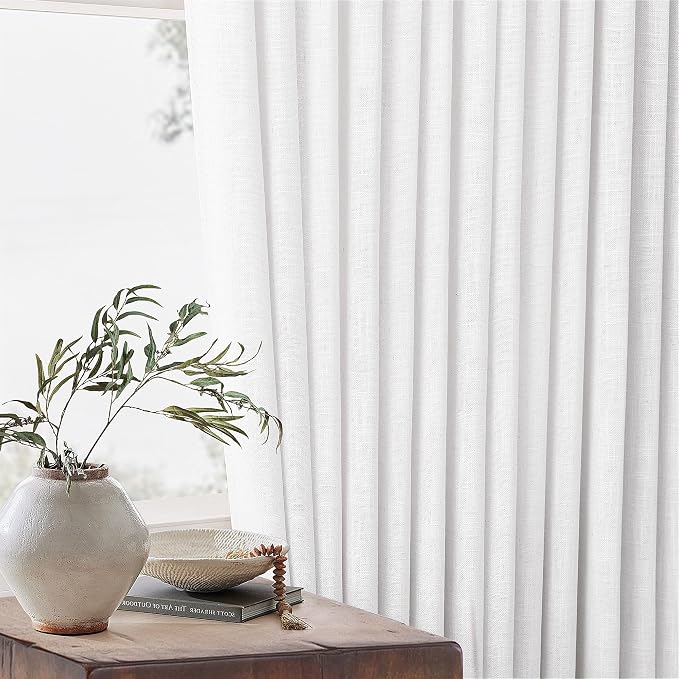 Snow White Pinch Pleat Semi Sheer Linen Curtains W70xL90 1 Panel | Light - Image 9
