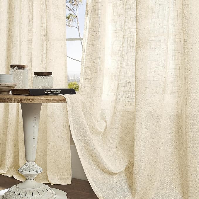 Linen Semi Sheer Curtains 63 inch Long - Image 8