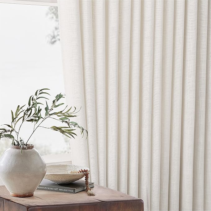 Natural Pinch Pleated 132 Inch Linen Curtains 2 Panels Set 40x132 | Extra Long - Image 6