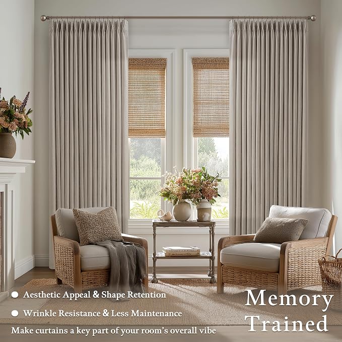 Pinch Pleated Burlywood Birch Semi Sheer Curtains 86 Inches Long 2 Panels | - Image 2