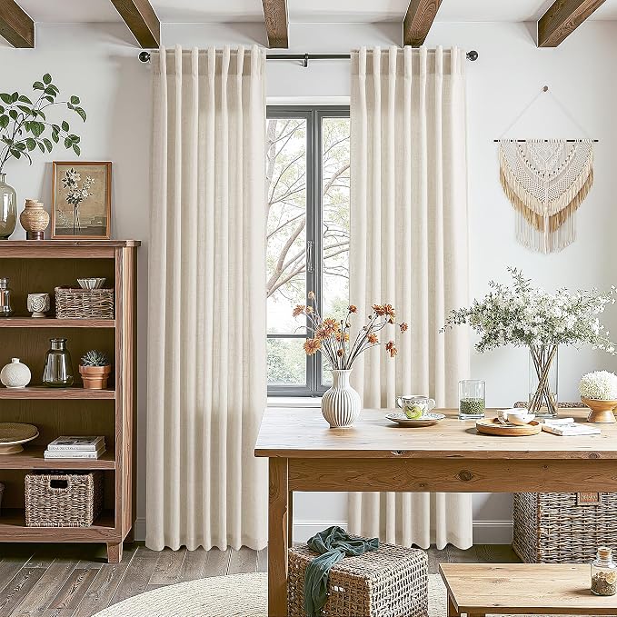 Warm Beige Linen Curtains 108 Inches Long - Image 6