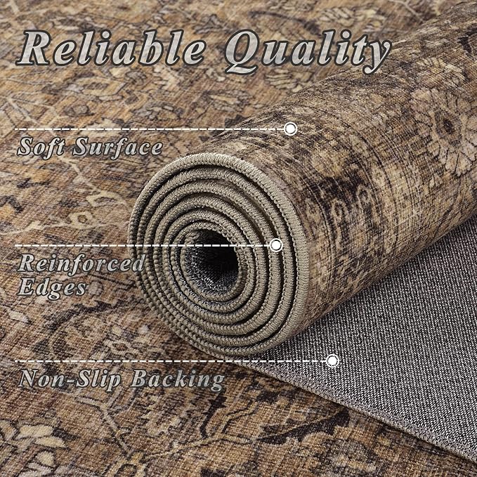 Schweek 6ft Round Rug Brown Washable Non-Slip Circle Area Rugs - Image 4