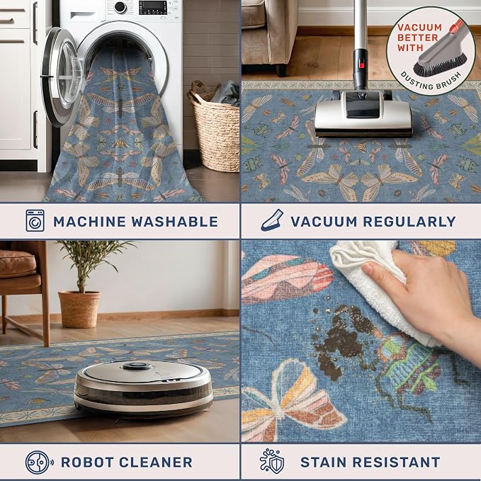 Washable Blue Rugs for Bedroom Bedside - Image 4