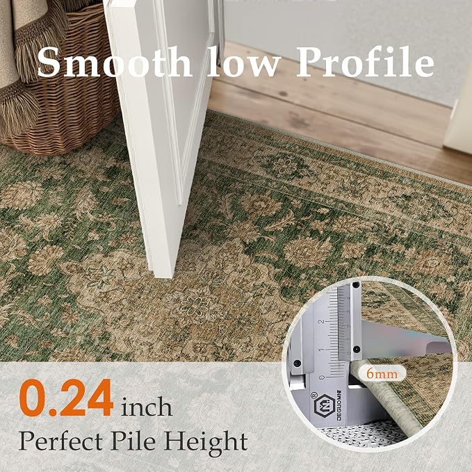 10x14 Green Retro Floral Washable Area Rug - Image 8