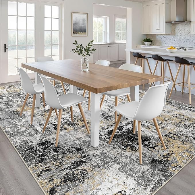 LOONGRUG 7x9 Area Rug Washable Large Neutral Modern Living Room Rugs | Abstract - Image 4