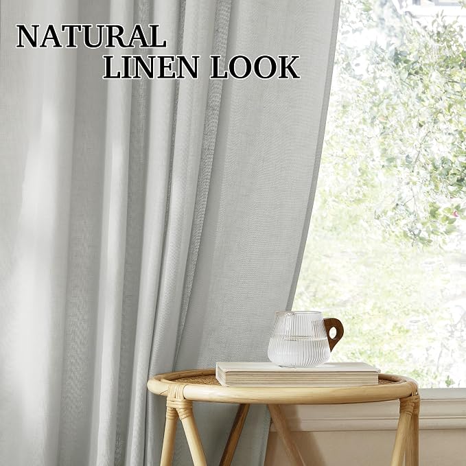 RYB HOME Farmhouse Boho Linen Sheer Curtains 90 inches Long - Image 7